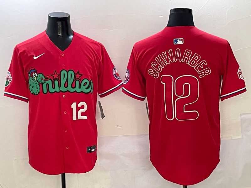 Men Philadelphia Phillies #12 Schwarber Red three generations Joint Name 2025 Nike MLB Jersey style 3->philadelphia phillies->MLB Jersey